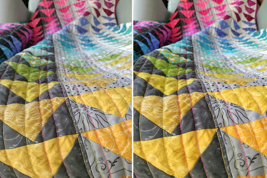 Detail of rainbow quilt blanket