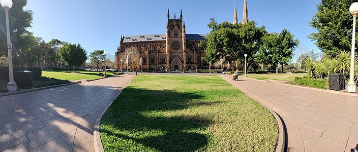 Panorama photo of St Mary's Cathedral Sydney
