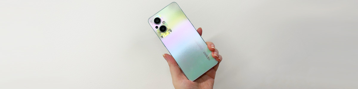 Rainbow version of OPPO Reno8 Lite 5G phone being held