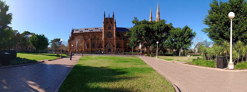 Panorama photo of St Mary's Cathedral in Sydney