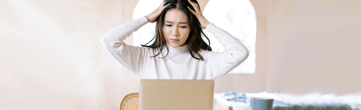 Woman with no internet connection