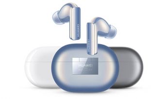 Huawei earbuds in silver, white and blue