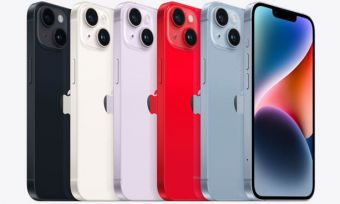 iPhone 14 phones in various colours
