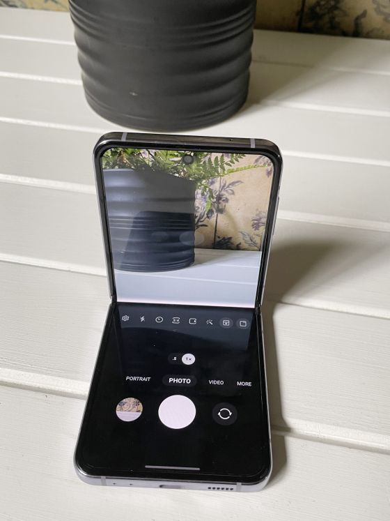 Samsung Galaxy Z Flip4 folded taking photo