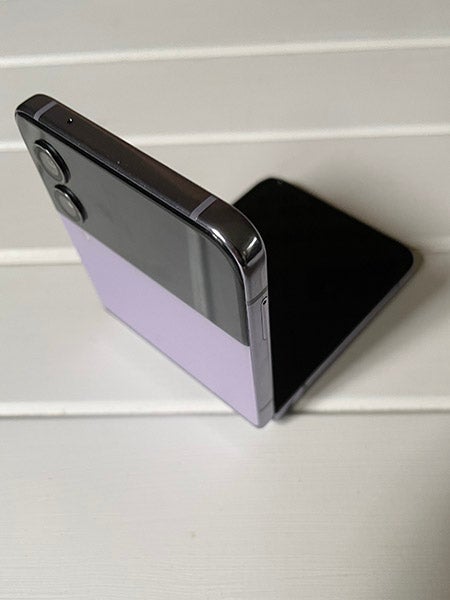 Samsung Galaxy Z Flip4 in purple phone folded