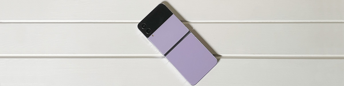 Back of Samsung Galaxy Z Flip4 in purple