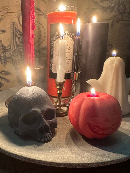 Closeup of Halloween-themed candles