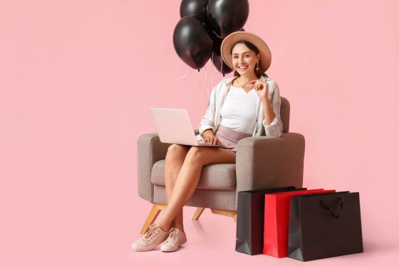 Happy woman online shopping