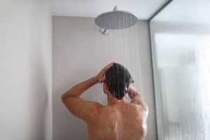man washing hair