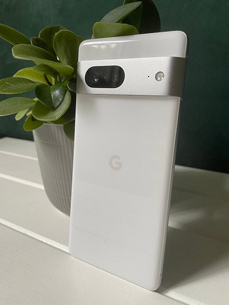 Back of Pixel 7 phone in white