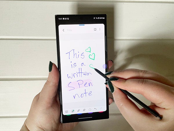 S Pen screen writing of Samsung Galaxy S23 Ultra