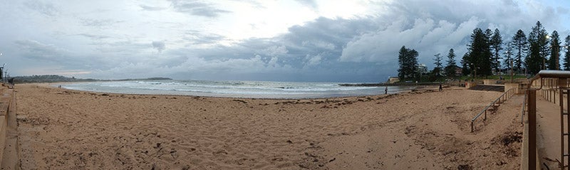 Panorama photo of cloudy beach
