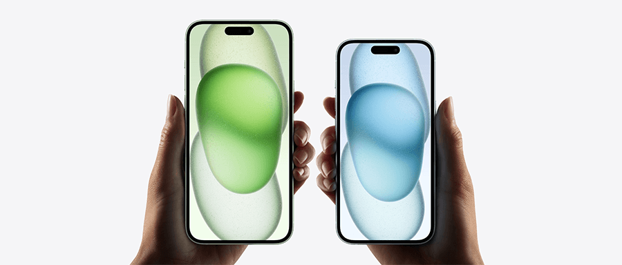 iPhone 15 models in blue and green