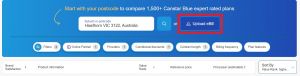 Canstar Blue Comparison Tool highlighting bill upload tool on Victorian postcode.