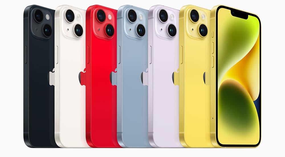 Apple iPhone 14 range in various colours