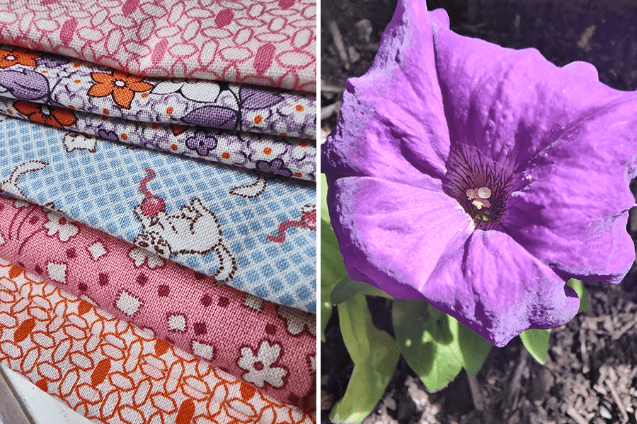 Closeup photos of fabrics and flower