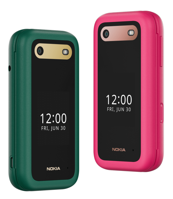 Nokia Flip phones in pink and green