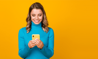 Switch to a cheaper phone plan article image with woman holding phone against yellow background