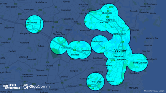 Gigacomm coverage in Sydney as of July 2023