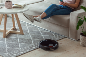 robot vacuum cleaning living room
