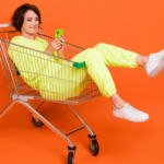 Everyday Mobile phone plans review image with woman in trolley with phone