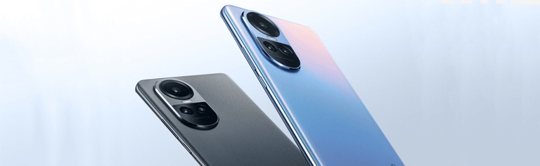 OPPO Reno10 5G phones in blue and grey
