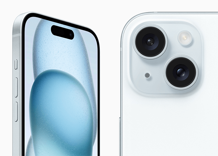 Blue iPhone 15 in close up