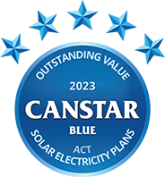 Canstar Blue Outstanding Value logo Solar Electricity Plans ACT 2023