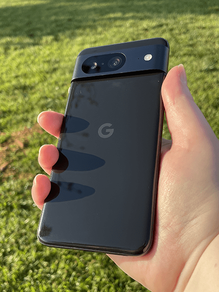 Back of Google Pixel 8 phone in black