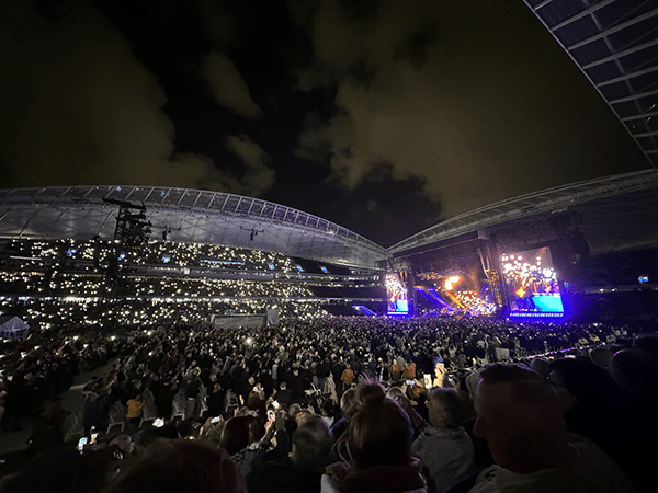 Night photo of arena