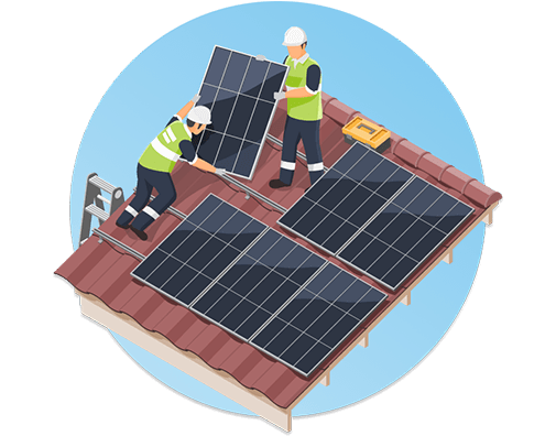 Two men installing solar panels on a roof