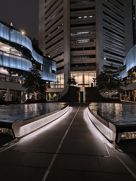 Night photo of building taken on Moto G84 5G