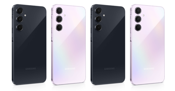 Samsung Galaxy A55 5G phones in black and lilac