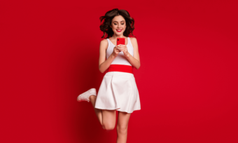 Happy woman using smartphones