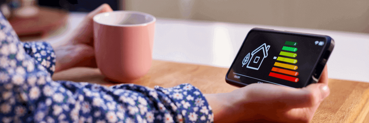 Person reading energy usage on phone app