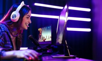 Young woman gaming
