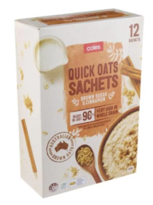 Coles quick sachet oats brown sugar and cinnamon