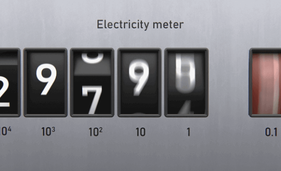 Electricity metre showing kilowatts per hour